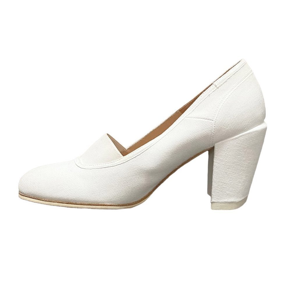 NEW Dries Van Noten Canvas Block Heel Pumps White